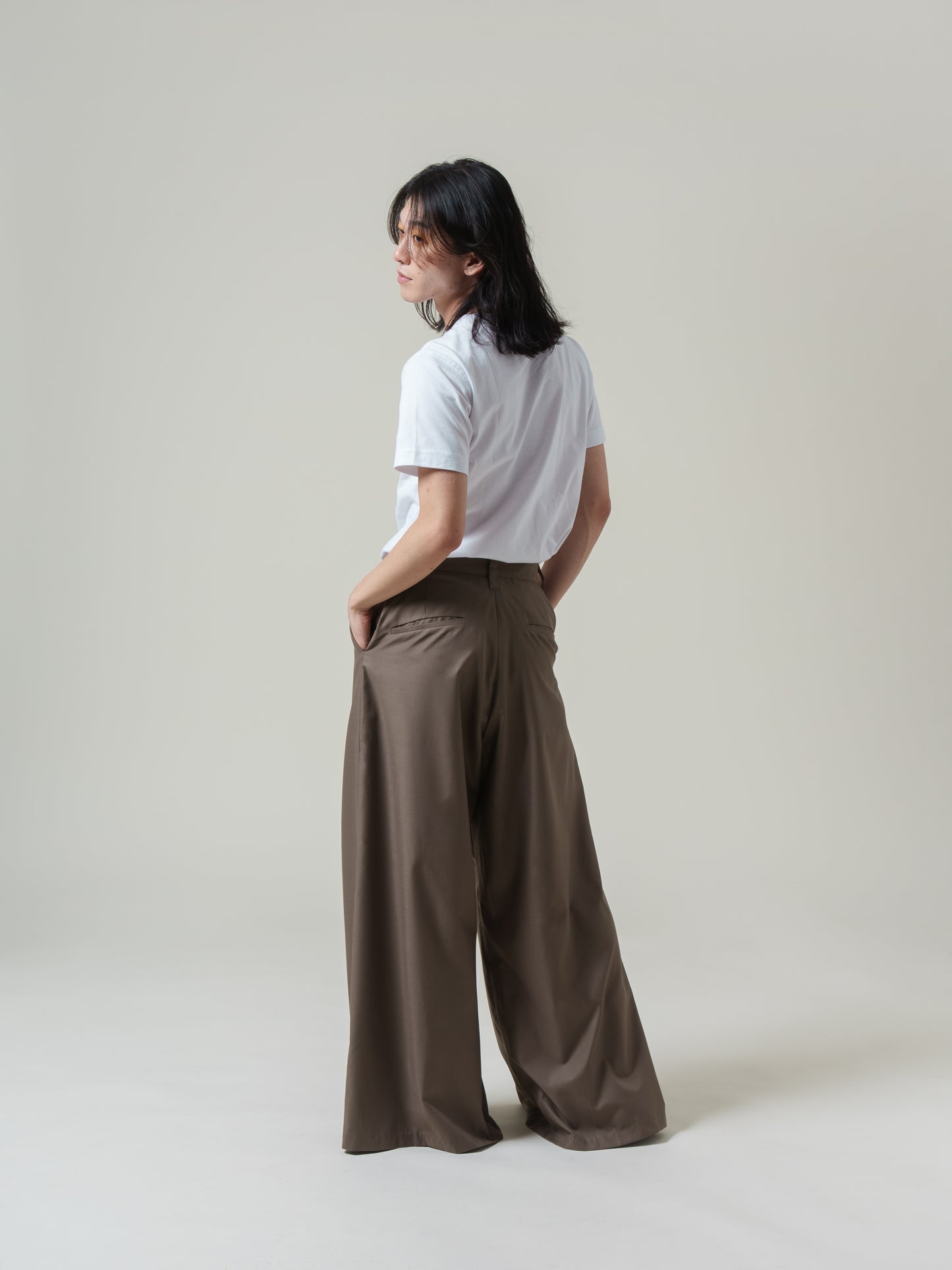 Inverted Pleats Pants Beige
